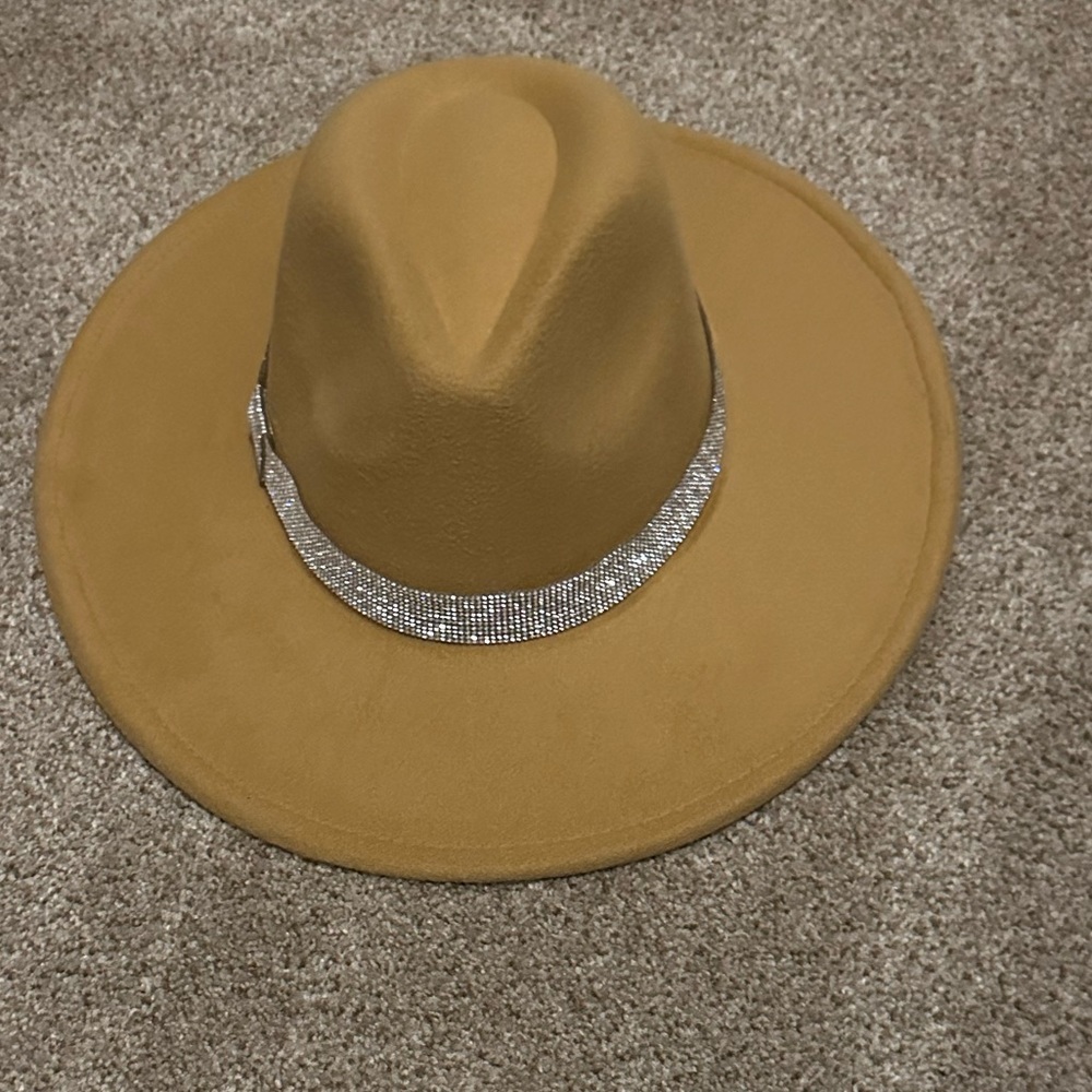 Tan Rhinestone Wide Brim Hat